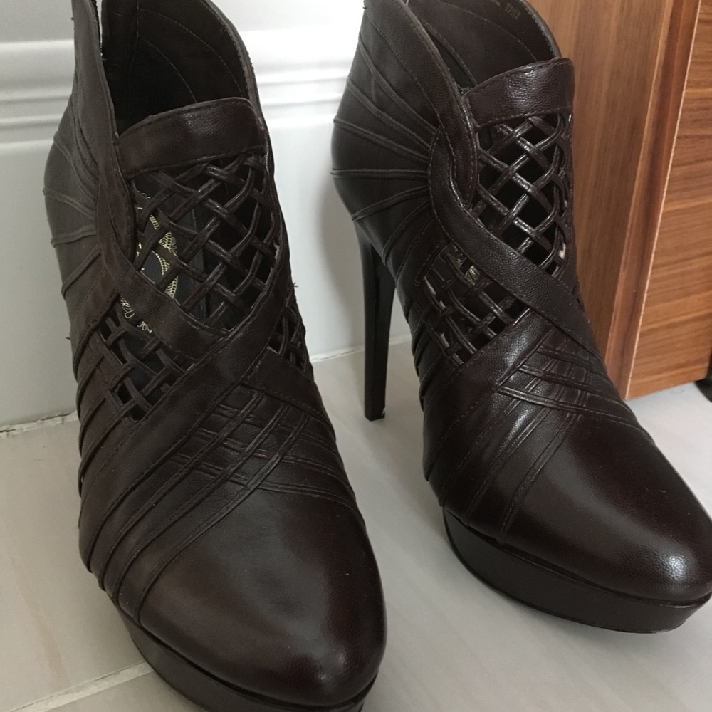 Elie Tahari Heeled Brown Leather Booties
